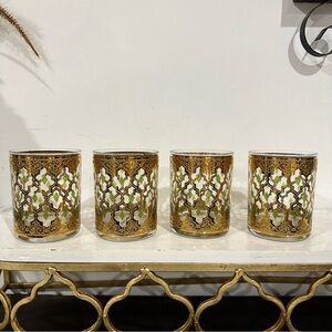 Vintage Set Of 4 Alberto Culver Valencia 22 Kt Gold Double Old Fashioned